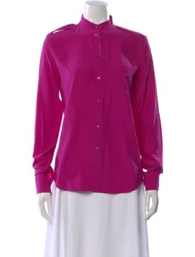 Pre-owned Celine Silk Long Sleeve Button-up Top In Pink