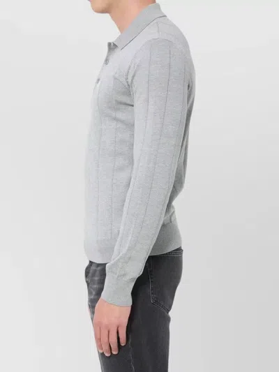Celine Silk Long-sleeve Regular-fit Polo Shirt In Gray