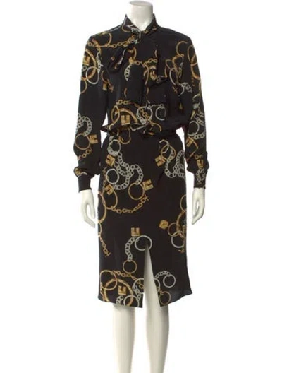 Pre-owned Celine Silk Midi Length Dress In Black