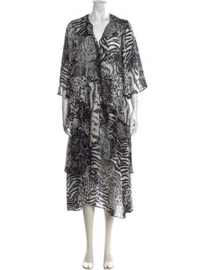 Pre-owned Celine Silk Midi Length Dress In Black/white