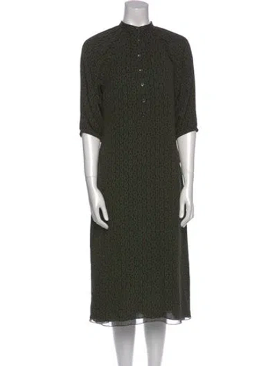 Pre-owned Celine Silk Midi Length Dress In Green