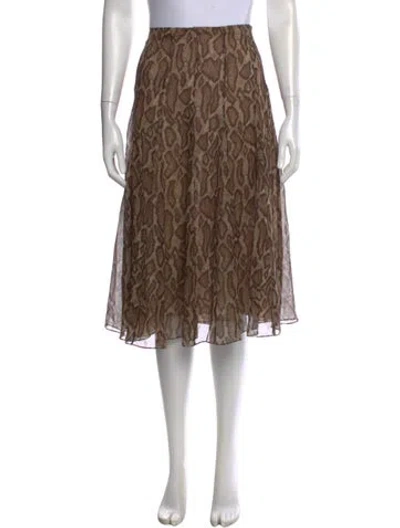 Pre-owned Celine Silk Midi Length Skirt In Brown