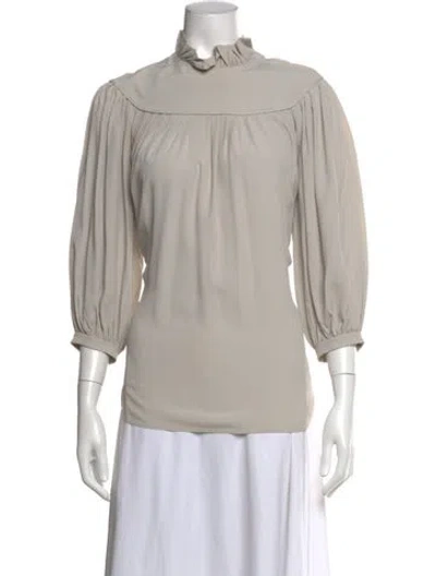 Pre-owned Celine Silk Mock Neck Blouse In Grey