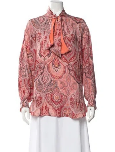 Pre-owned Celine Silk Paisley Print Blouse In Pink