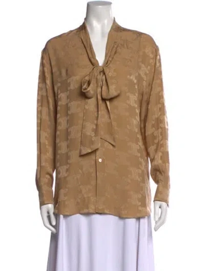 Pre-owned Celine Silk Patterned Blouse In Brown