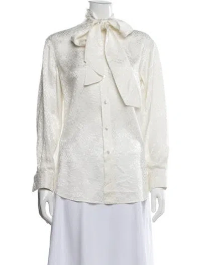 Pre-owned Celine Silk Patterned Blouse In Neutrals/white