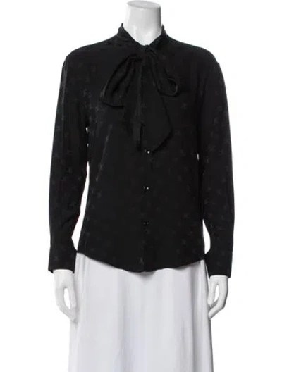 Pre-owned Celine Silk Patterned Blouse W/ Tags In Black