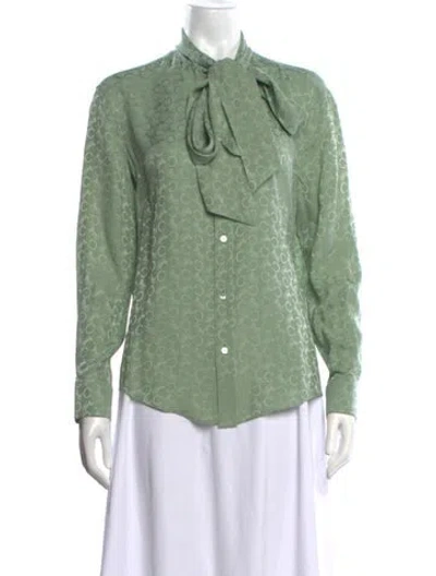 Pre-owned Celine Silk Patterned Blouse W/ Tags In Green