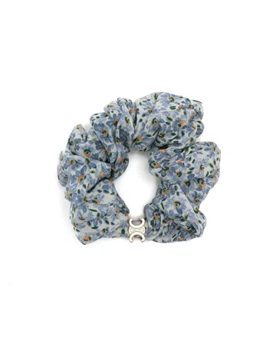 Pre-owned Celine Céline Silk Patterned Scrunchie In Blue