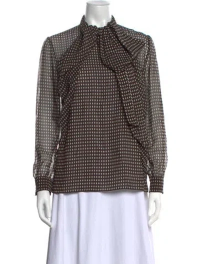 Pre-owned Celine Silk Polka Dot Print Blouse In Brown