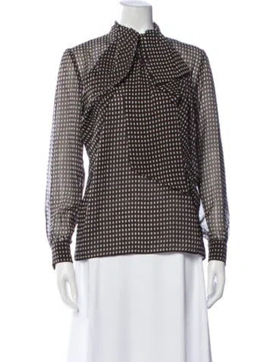 Pre-owned Celine Silk Polka Dot Print Blouse W/ Tags In Brown