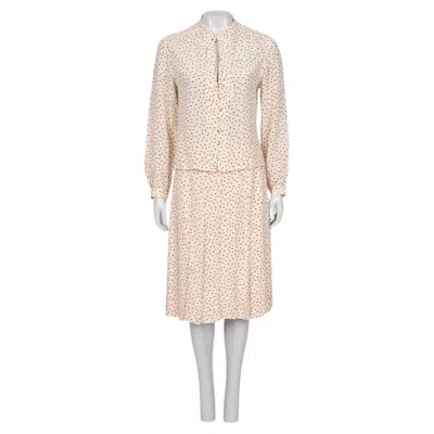 Pre-owned Celine Silk Printed Blouse & Skirt Set - Size Fr44 In Sand