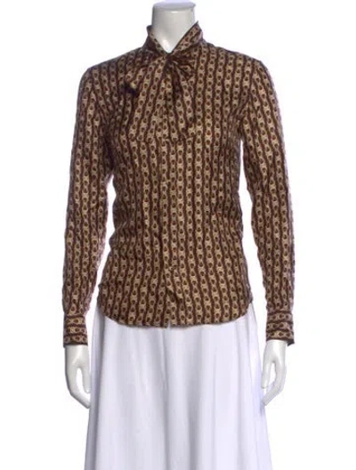 Pre-owned Celine Silk Printed Blouse In Brown