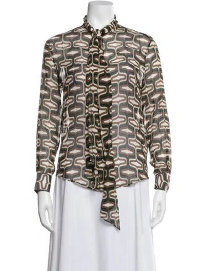 Pre-owned Celine Silk Printed Blouse In Green