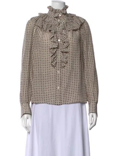 Pre-owned Celine Silk Printed Blouse In Neutrals/red