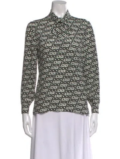 Pre-owned Celine Silk Printed Blouse W/ Tags In Black