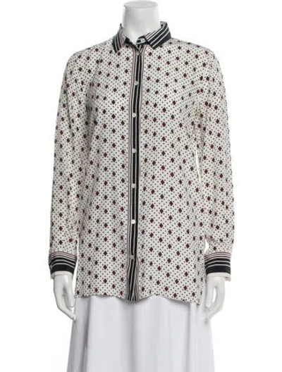 Pre-owned Celine Silk Printed Button-up Top In White