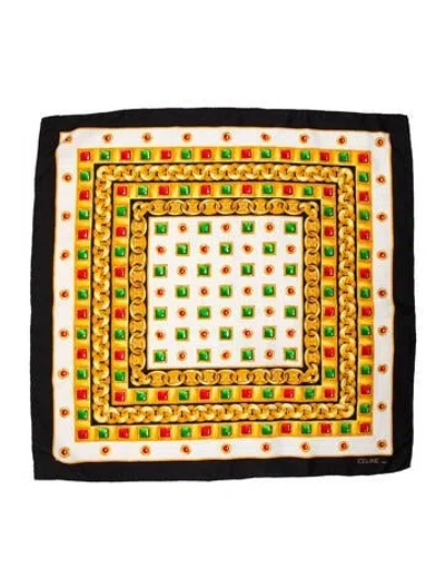 Pre-owned Celine Silk Printed Scarf In Black