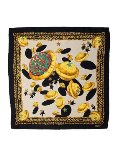 Pre-owned Celine Silk Printed Scarf In Black