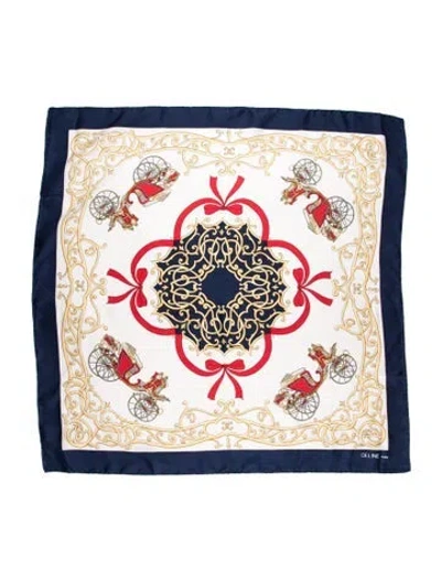 Pre-owned Celine Silk Printed Scarf In Blue