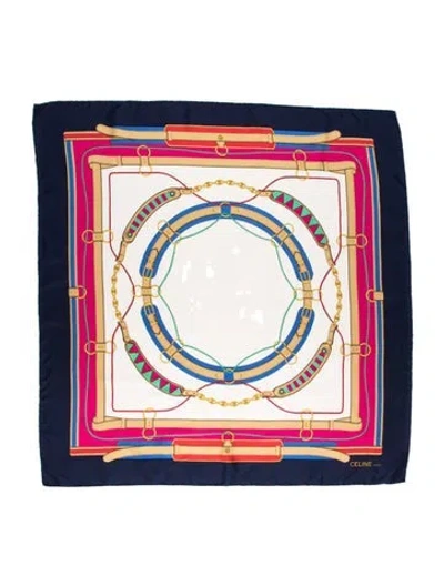 Pre-owned Celine Silk Printed Scarf In Blue