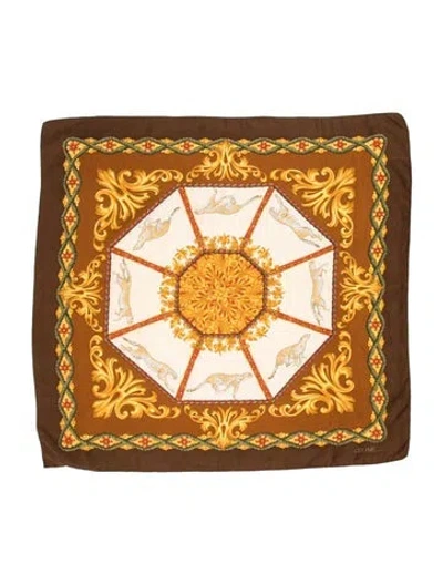 Pre-owned Celine Silk Printed Scarf In Brown/orange