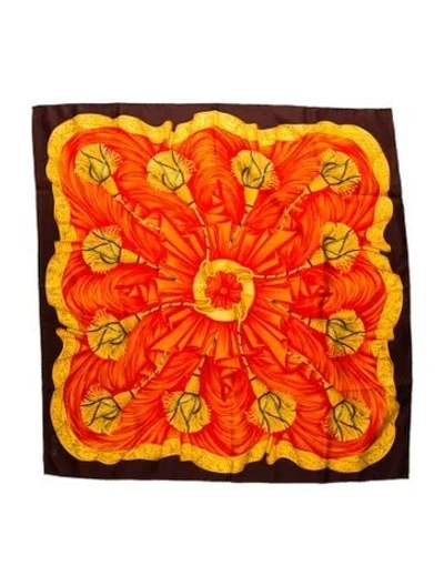 Pre-owned Celine Silk Printed Scarf In Orange