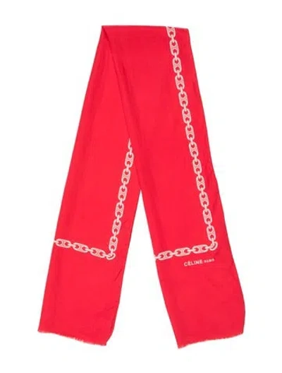 Pre-owned Celine Silk Printed Scarf In Red