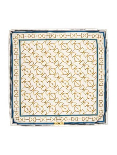 Pre-owned Celine Silk Printed Scarf In White