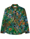 Celine Silk Shirt Collar Floral Pattern Lightweight In Green