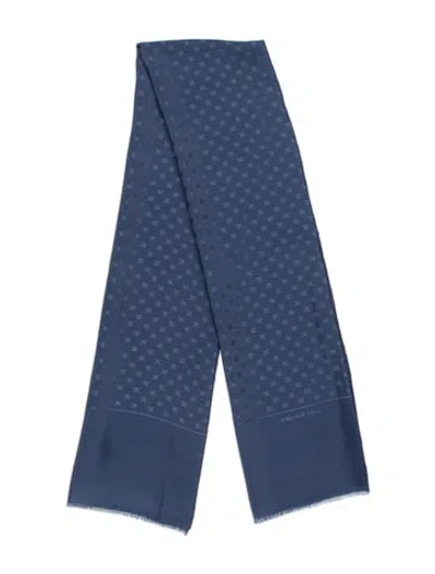 Pre-owned Celine Silk Signature Logo Scarf In Blue