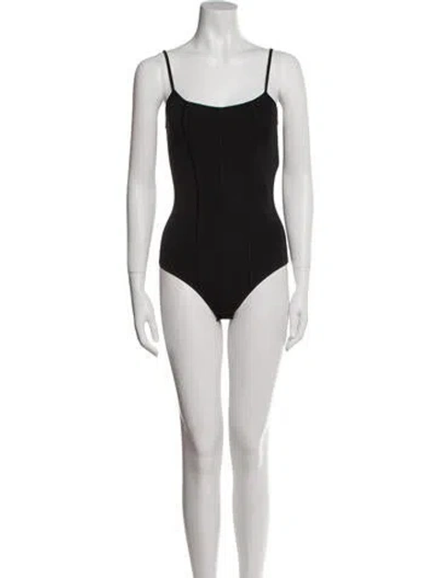 Pre-owned Celine Silk Square Neckline Bodysuit In Black