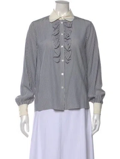 Pre-owned Celine Silk Striped Blouse In Blue