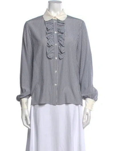 Pre-owned Celine Silk Striped Blouse In Blue/white