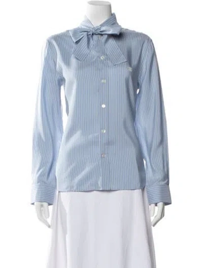 Pre-owned Celine Silk Striped Blouse W/ Tags In Blue
