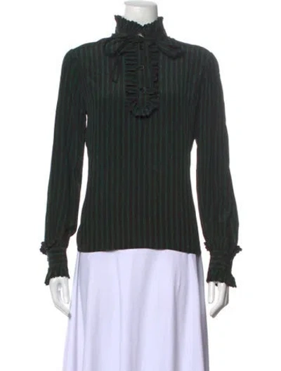 Pre-owned Celine Silk Striped Blouse W/ Tags In Green