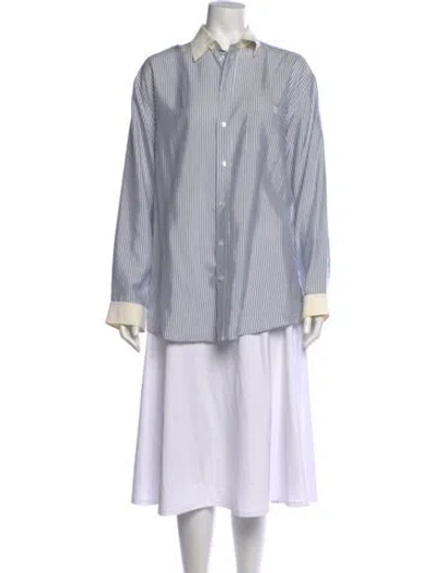 Pre-owned Celine Silk Striped Button-up Top In Blue