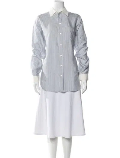 Pre-owned Celine Silk Striped Button-up Top W/ Tags In Blue