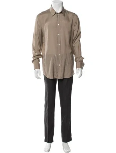 Pre-owned Celine Silk Striped Dress Shirt In Gray