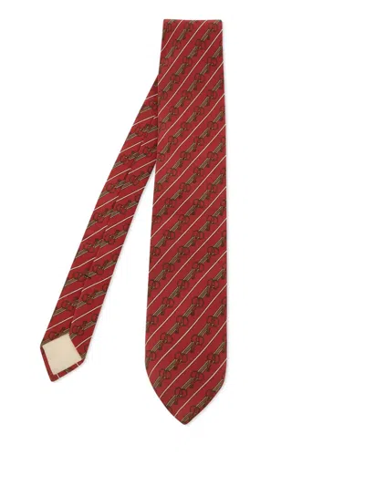 Pre-owned Celine Silk Striped Tie In Red