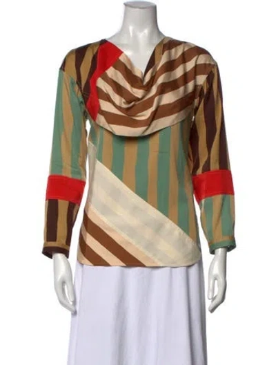 Pre-owned Celine Silk Striped Top In Brown