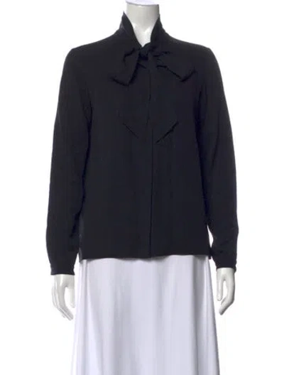 Pre-owned Celine Silk Tie Neck Blouse In Black