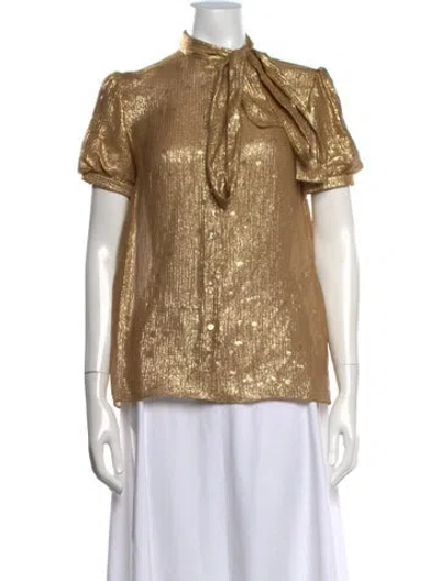 Pre-owned Celine Silk Tie Neck Blouse In Gold/metallic