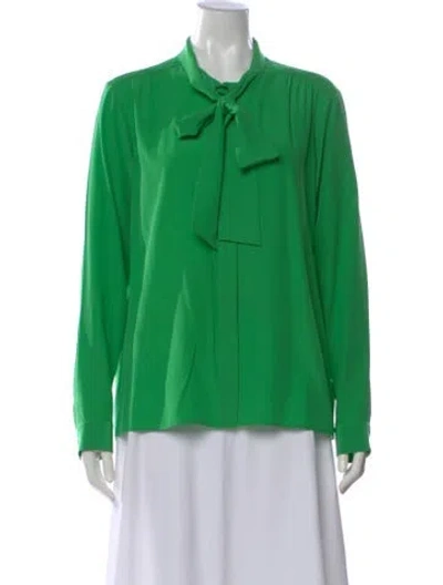 Pre-owned Celine Silk Tie Neck Blouse In Green