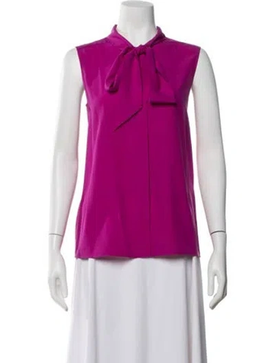 Pre-owned Celine Silk Tie Neck Blouse In Purple