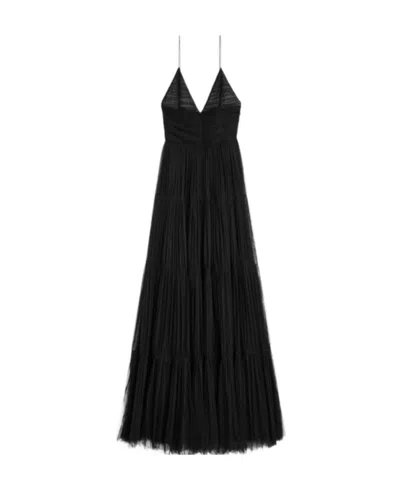 Celine Silk Tulle Long Dress In Black