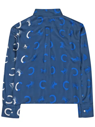 Celine Silk Twill Short-sleeved Shirt In Blue