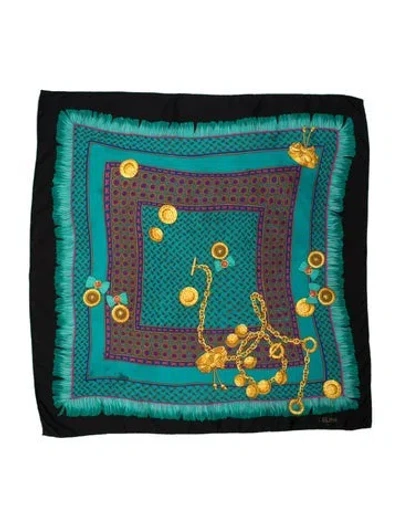 Pre-owned Celine Silk Vintage Scarf In Black/green