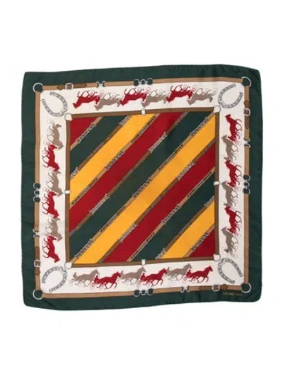 Pre-owned Celine Silk Vintage Scarf In Green/red