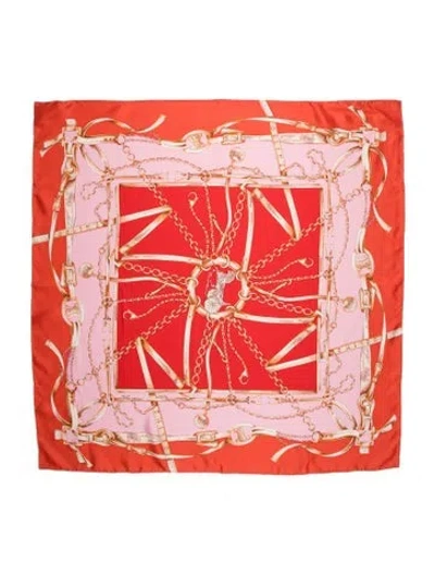 Pre-owned Celine Silk Vintage Scarf In Orange/red